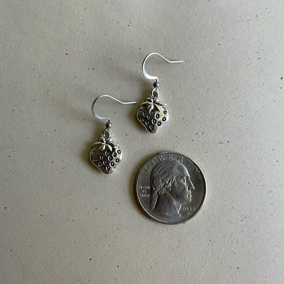 Silver Strawberry Dangle Earrings - Picture 4 of 4